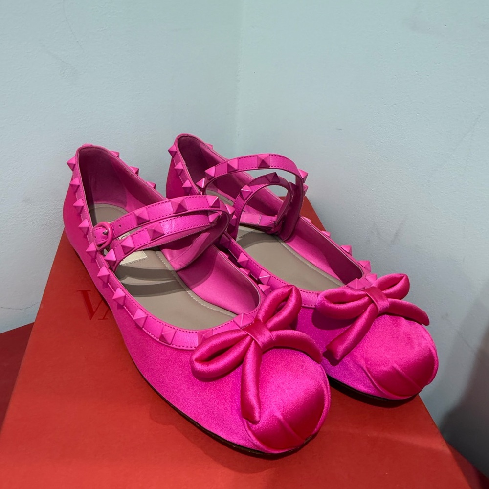 Valentino Fuchsia Flats with Bow Detail